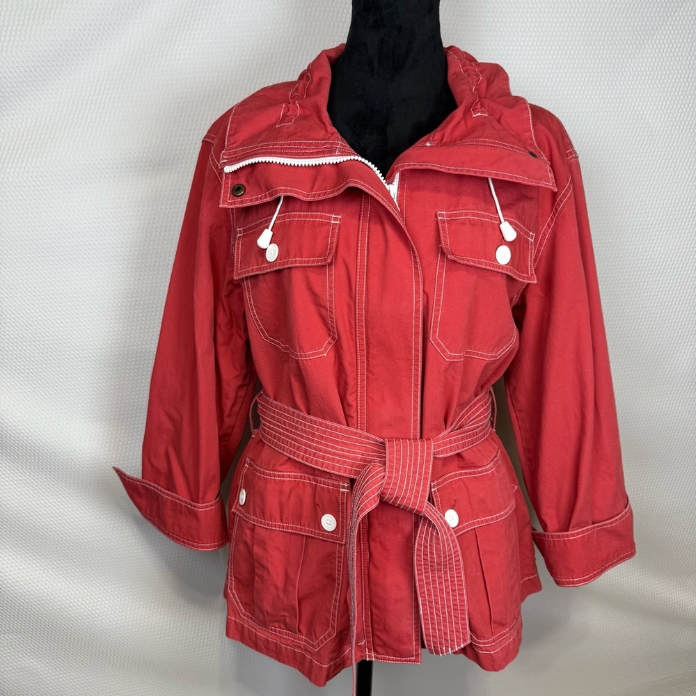 American Living Red Utility Jacket Belted Military Safari Style XL